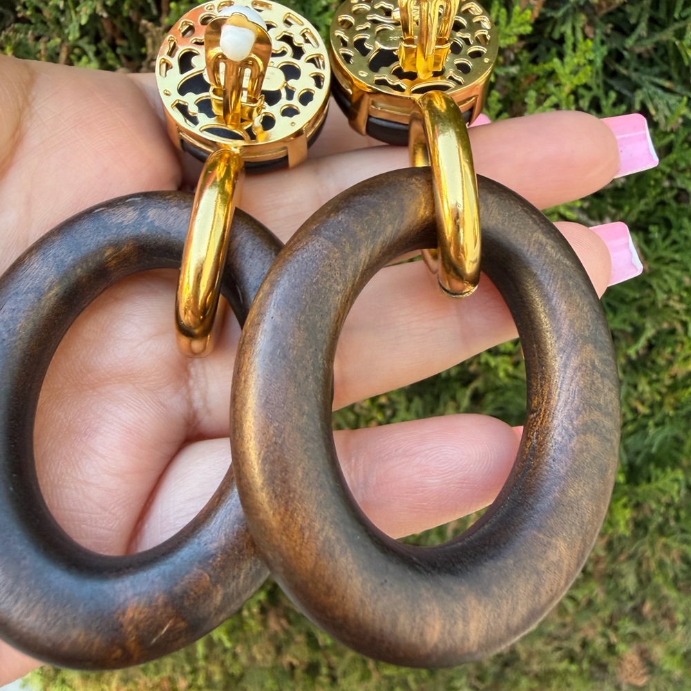 #251 Dolce & Gabbana Wood Drop Hoop Earrings - Picture 8 of 13
